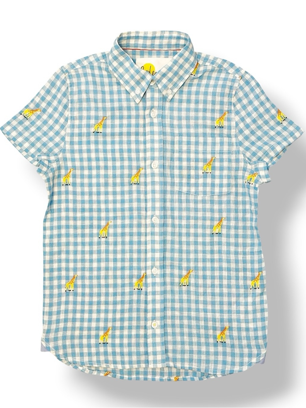 Boden | Linen Blend Gingham Short Sleeve Button Down Shirt (11-12 yrs) 🦒